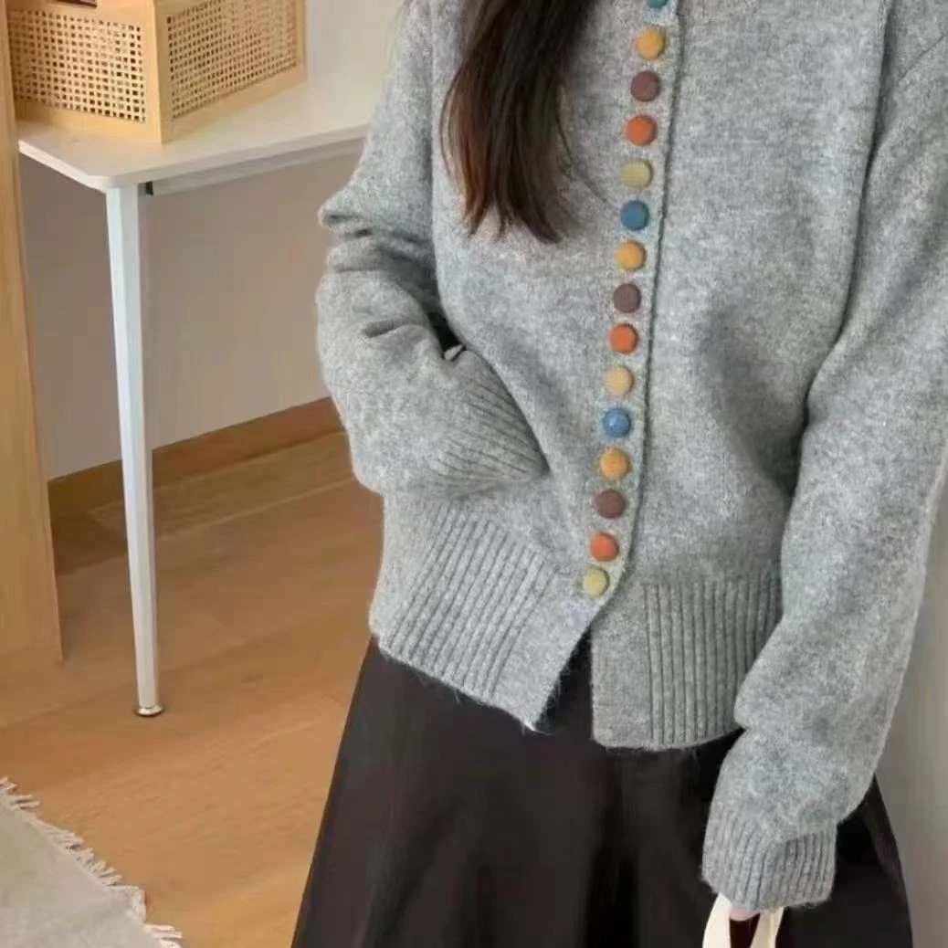 2025新款高领彩色单排扣针织衫女时尚开衫