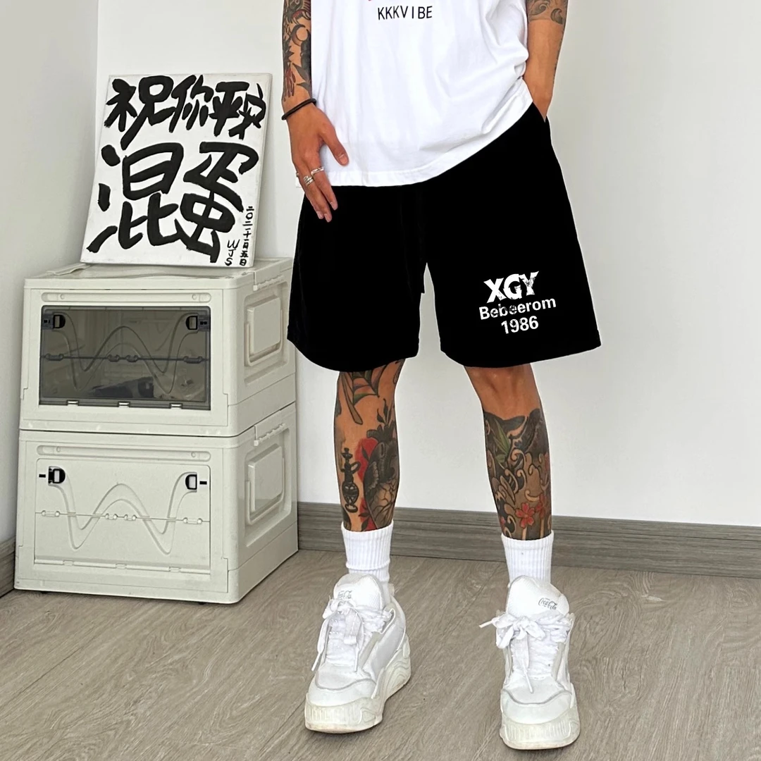 HIP潮牌美式男生运动裤夏季纯棉短裤字母印花休闲百搭健身五分裤