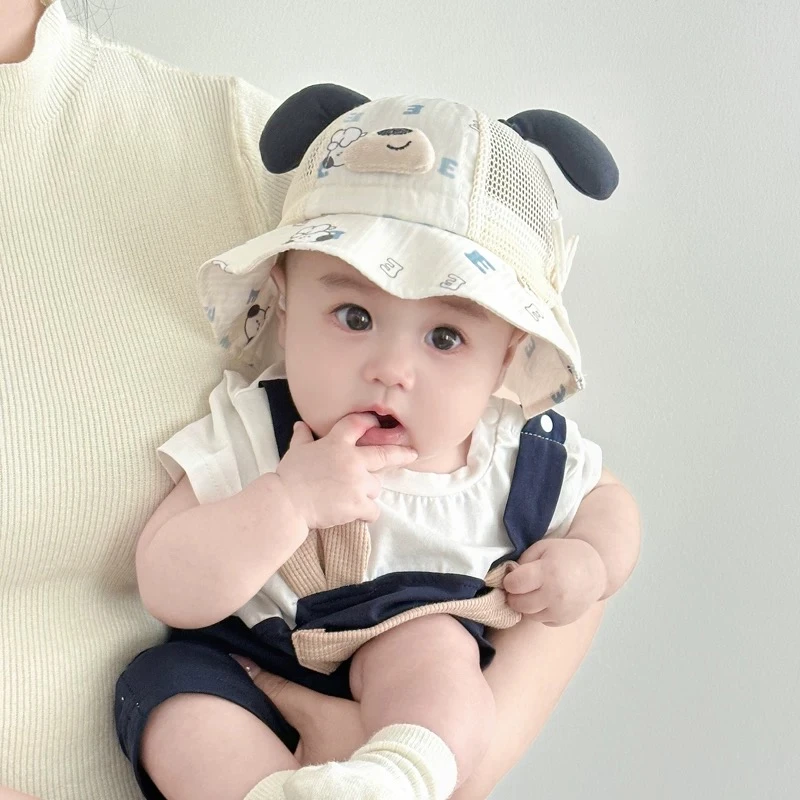 婴幼儿渔夫帽夏季薄款男女宝宝户外遮阳帽卡通风防晒帽宽檐