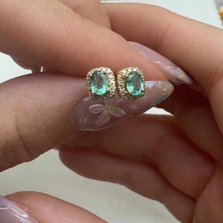 耳环18K金镶嵌祖母绿