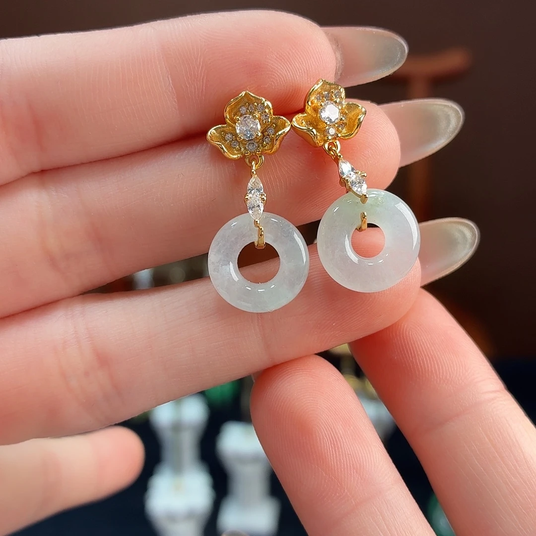 翡翠银S925镶嵌耳饰