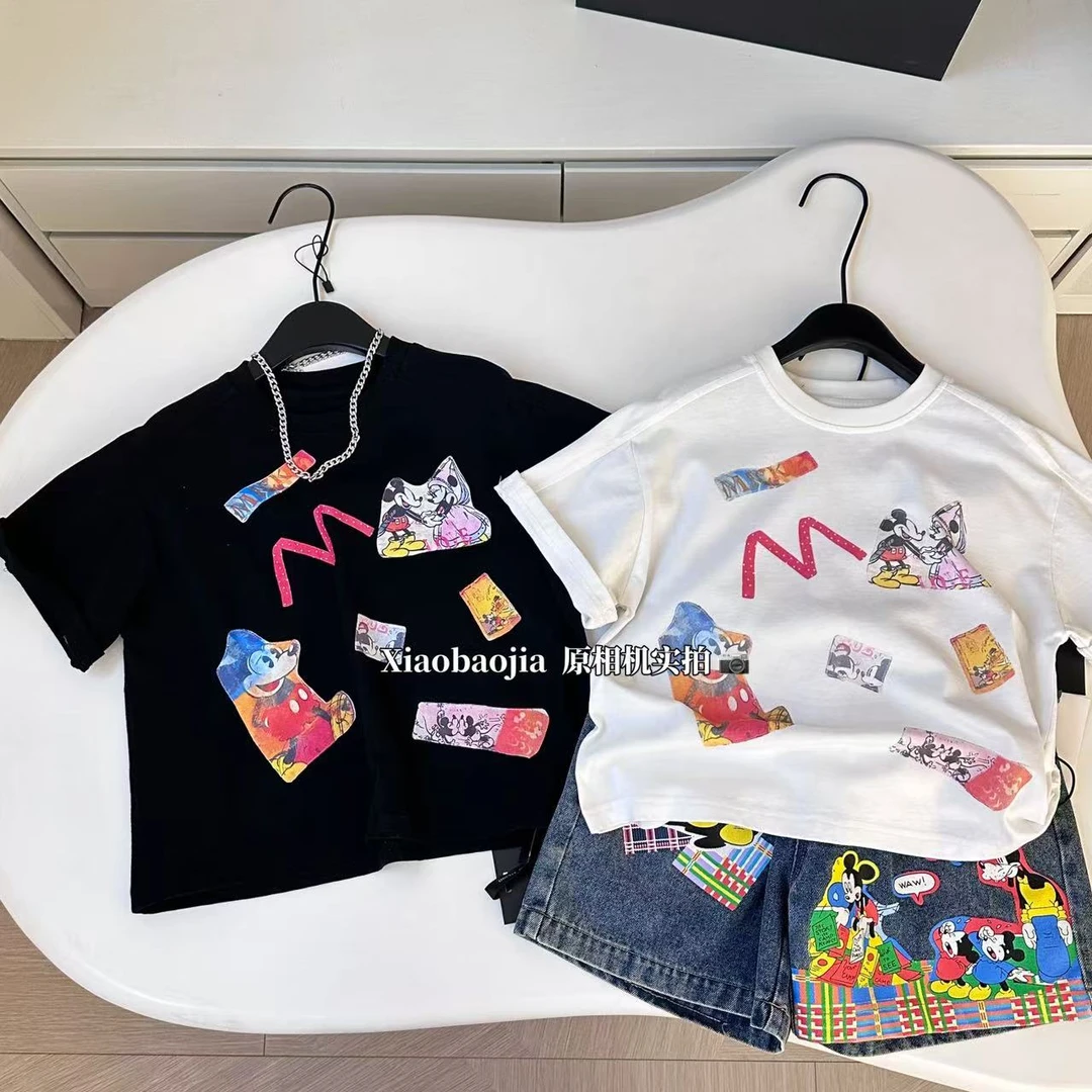全棉卡通米奇印花短袖2025夏季新款韩版宽松个性男宝薄款夏装T恤