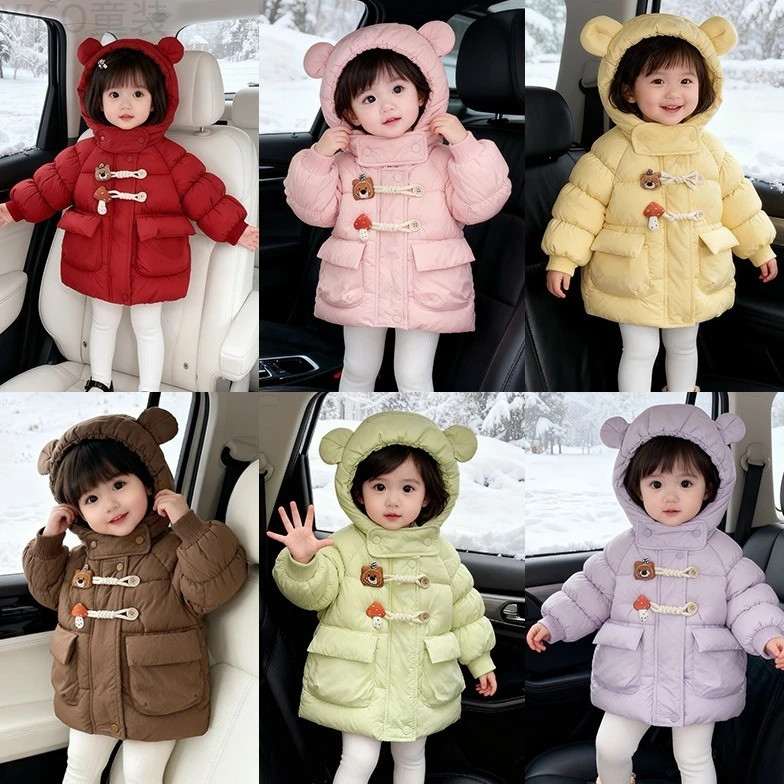 女童红色加绒外套可爱冬装新款洋气小女孩棉中童棉袄加厚时尚棉服