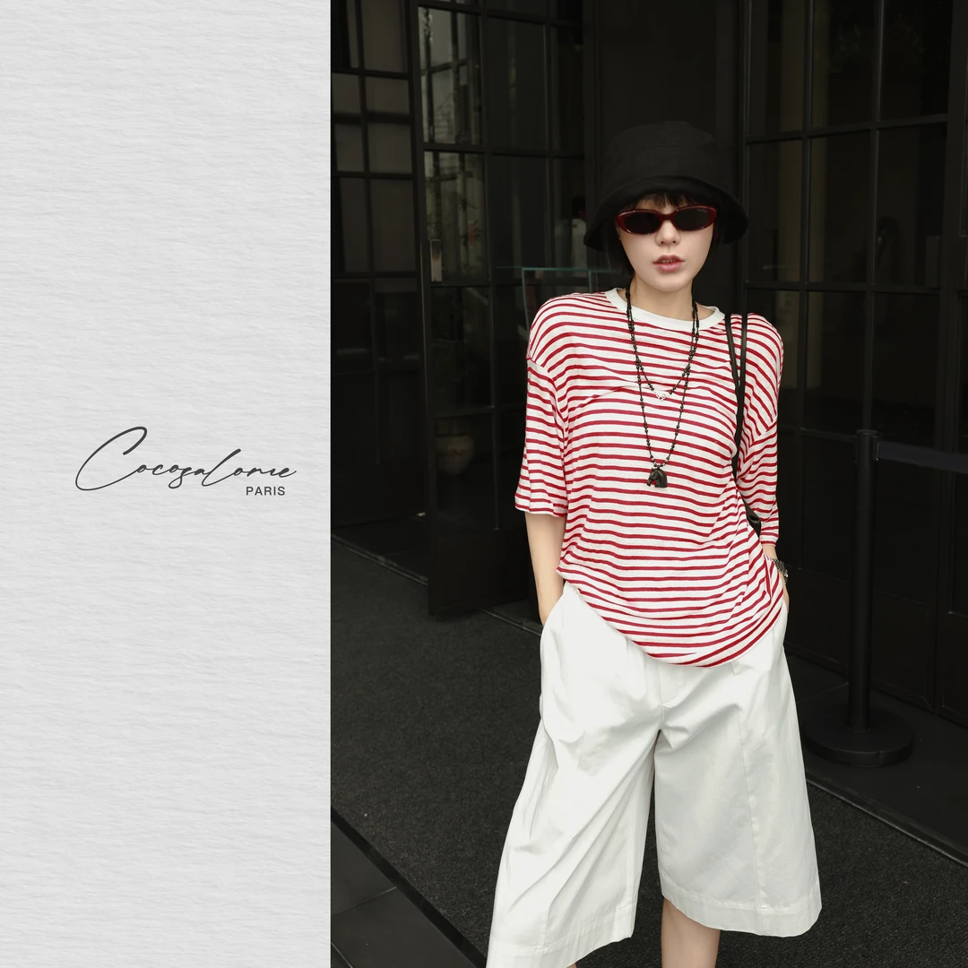 韩彬彬"百慕大"老钱风穿搭松紧腰隐形口袋阔腿中腰短裤1530-12