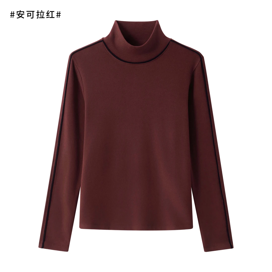 【6235】【幸运流线】椰油暖肤绒撞色设计高领百搭保暖打底衫