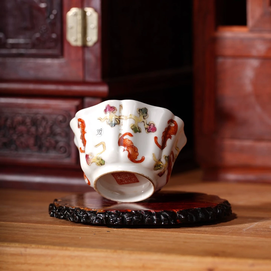 359清同治粉彩云幅纹杯 文物商店保真古董茶杯古陶瓷仿古品茗杯