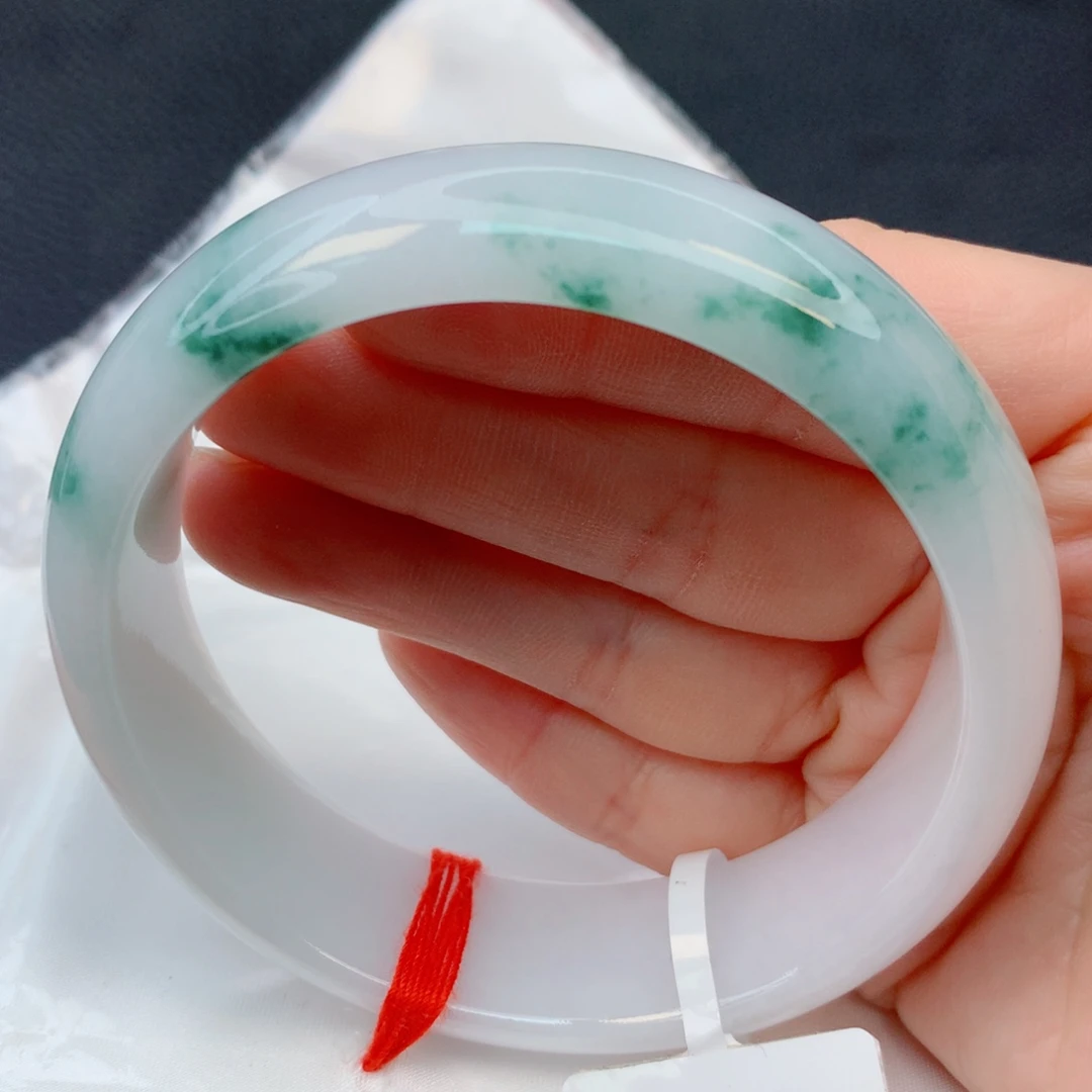 翡翠未镶嵌手镯59-60胶润飘花轮胎镯