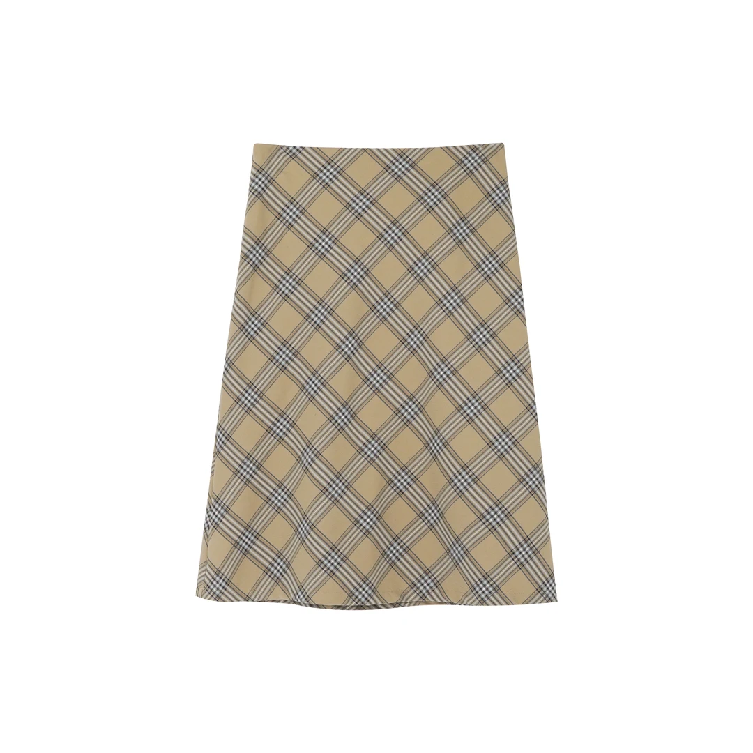 【OYANXI！清！】高智出街格纹半身裙女新款气质收腰a字长裙子