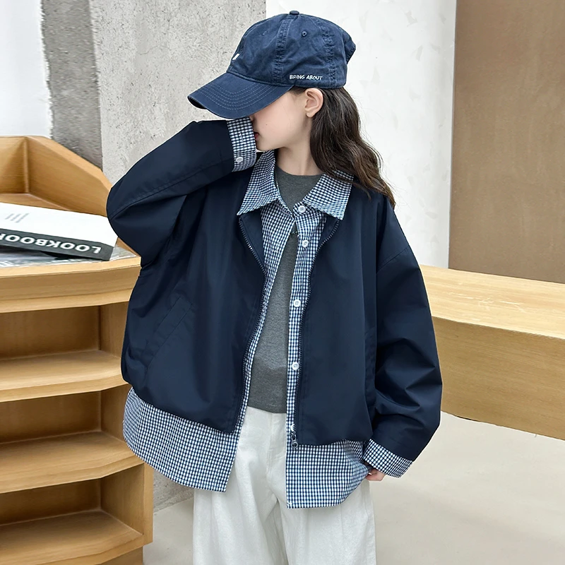 女童假两件外套2025新款时尚中大童女孩韩版宽松休闲上衣儿童秋装