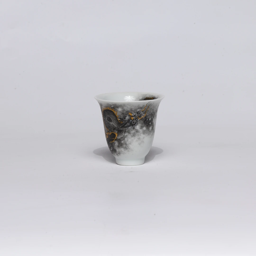 【非遗茶空间】景德镇产 墨彩墨龙穿云闻香杯 陶瓷龙纹薄胎闻香杯