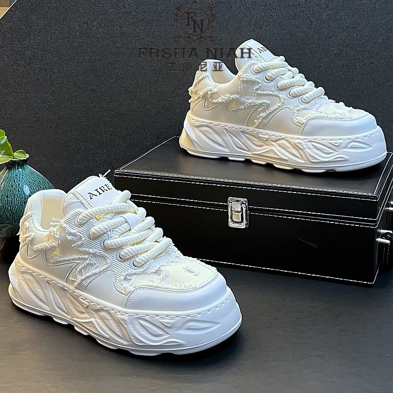 法莎尼亚透气板鞋男士韩版潮流休闲鞋时尚个性小白鞋厚底增高鞋男