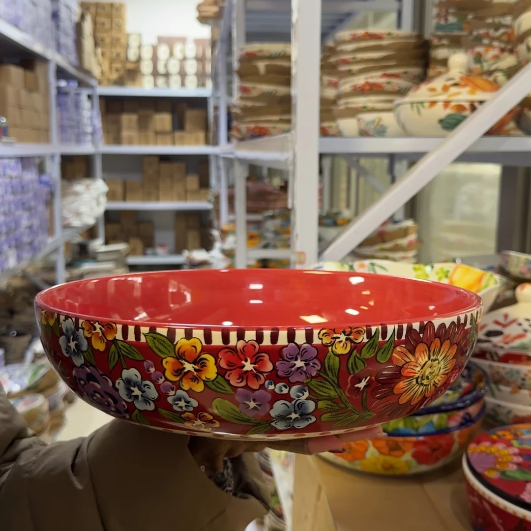 瓷11英寸万紫千红汤盆一只