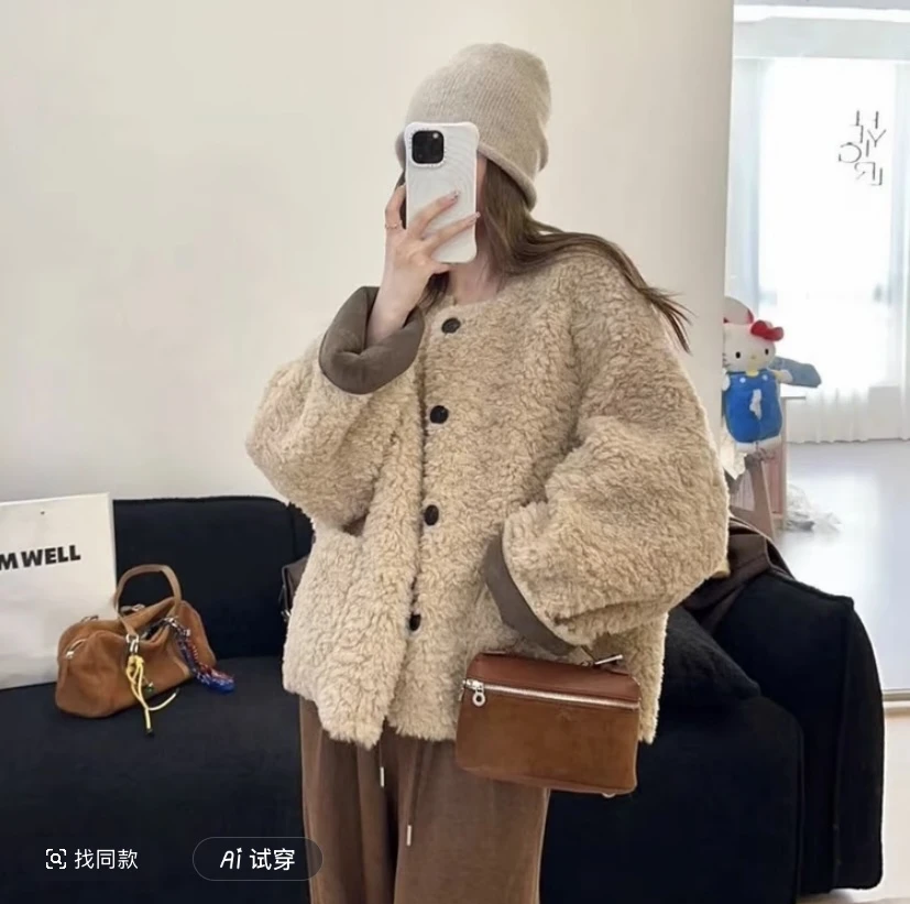 人造皮草 女保暖短外套女士短款棉服加绒韩版秋冬时尚
