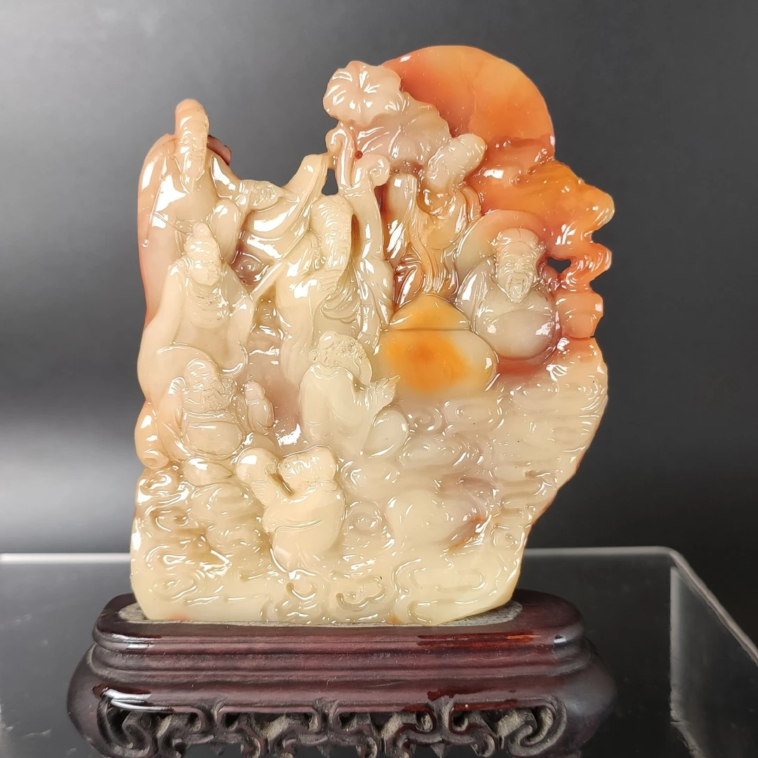 国石/寿山老性八仙过海摆件/老性三彩/ST1125