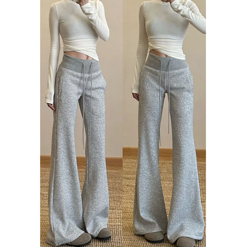 灰色美式辣妹喇叭裤女春秋夏季小个子休闲宽松显瘦运动微喇卫裤子