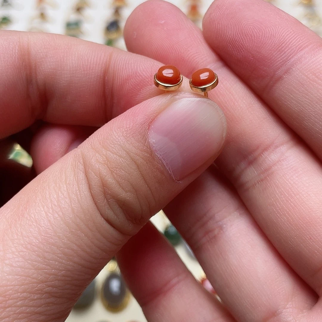 和田玉耳钉银S925镶嵌