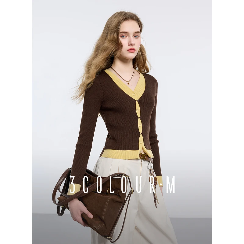 【达人专属】三彩2025春季新款假两件设计感针织衫开衫外套Vdbx