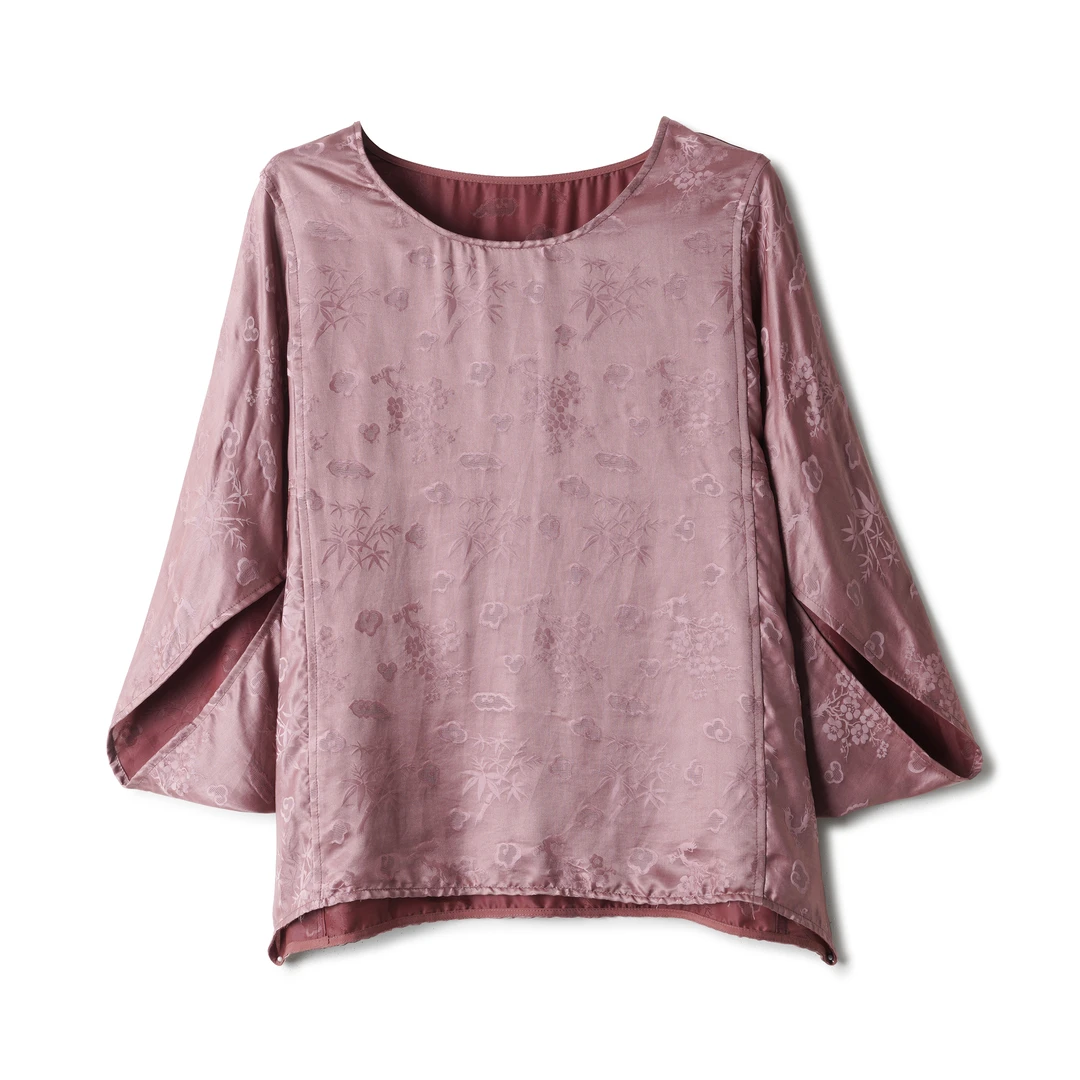 【淡雅佳人】满分桑蚕丝香云纱 花萝国风蝙蝠衫DX24S040