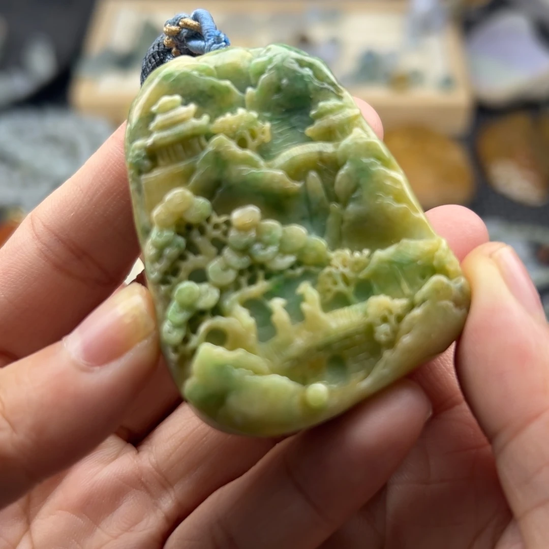 未镶嵌挂件翡翠山水牌