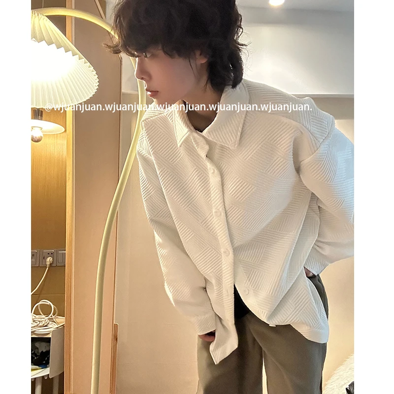 『WJUANJUAN』春季新款男女ovresize宽松慵懒休闲翻领衬衫长袖衬衣