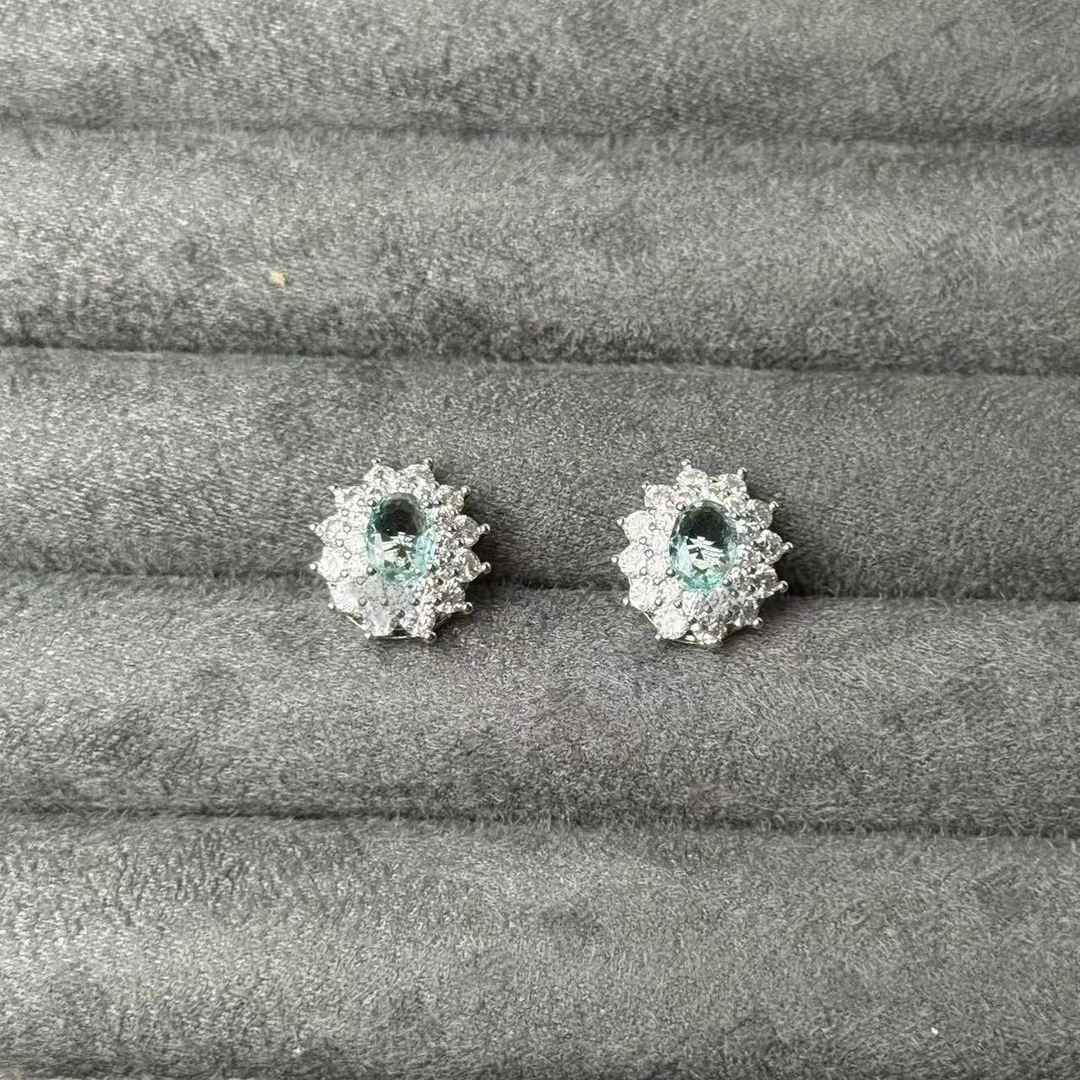 铜合金合成锆石耳饰 蓝色耳饰(E557耳钉）