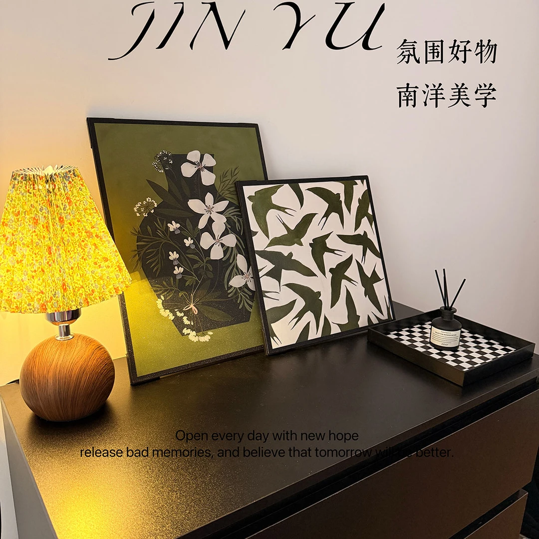 绿色风景法式中古风客厅装饰画高级感斗柜艺术摆画小众艺术挂画