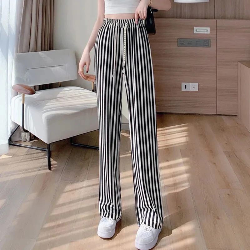 黑白竖条纹裤子女2025夏季新款宽松显瘦阔腿裤薄款直筒百搭休闲裤