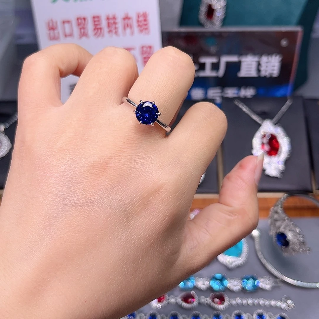 蓝宝石戒指银S925镶嵌x b 38
