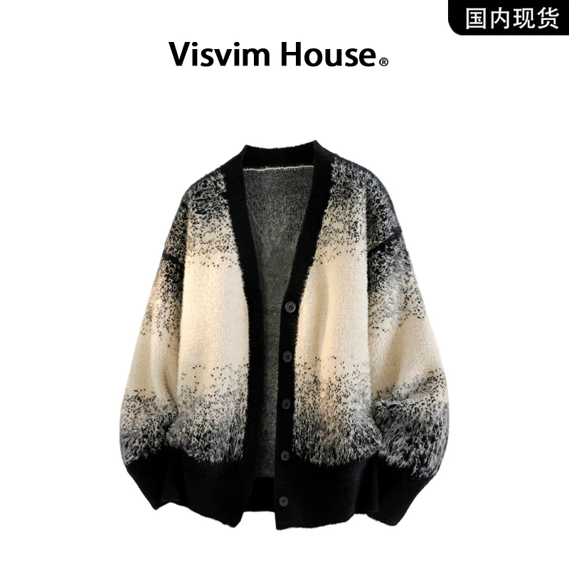 【品牌现货撤柜】VISVIM WINGS秋季渐变水貂绒V领针织开衫毛衣男士