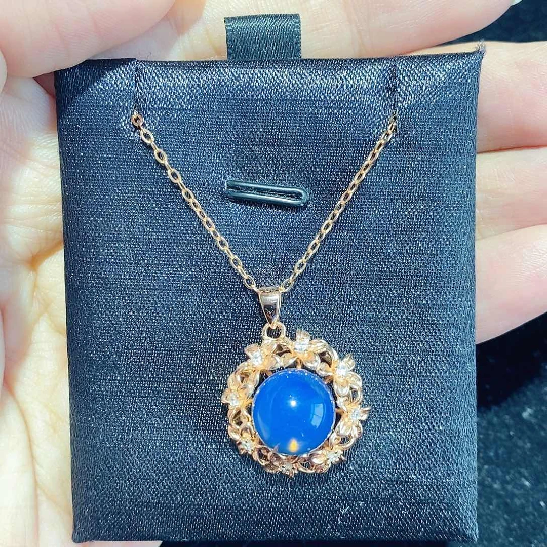 蓝珀银S925镶嵌珠宝奇石多米吊坠