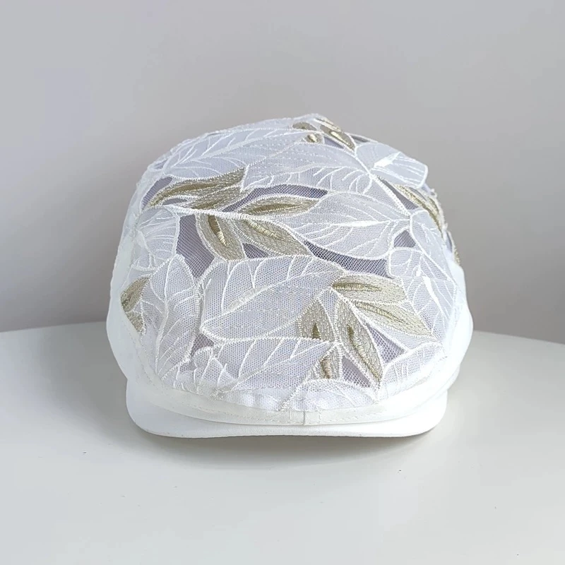时尚刺绣女款春夏2025新款时尚网纱前进帽女士画家帽英伦风镂空