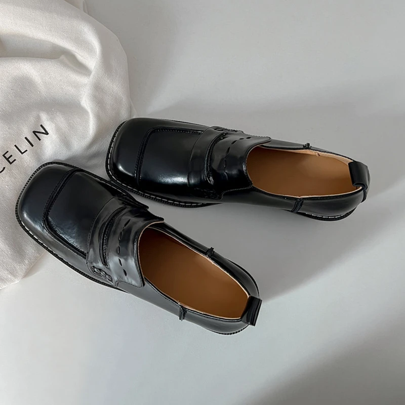 小众设计感方头一脚蹬小皮鞋2025春季新款复古黑色英伦风乐福鞋女