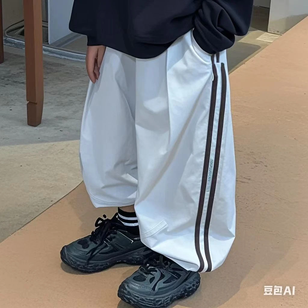 儿童春秋款纯棉撞色条纹休闲运动裤