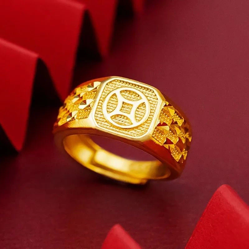 合金戒指 （酷品鉴专属）金钱款欧美风开口可调节原创设计金色指环