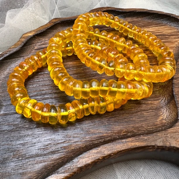 天然原矿带皮金珀随行算盘珠琥珀蜜蜡金珀手串（多样性发货