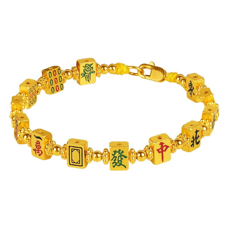 足银银制品 古法烧蓝麻将手链金色转运东南西北中手链女暴富招财