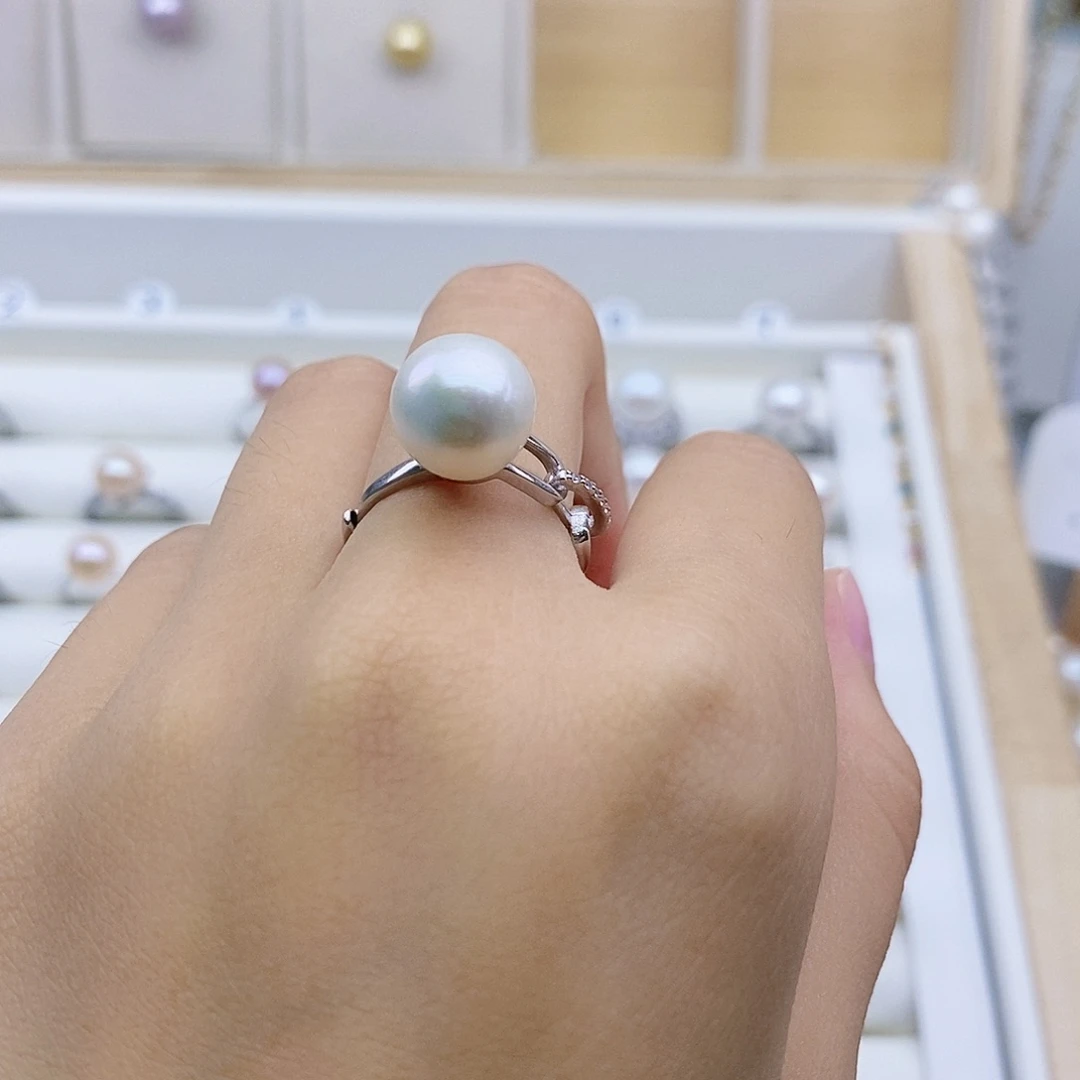 多***咪戒指银S925镶嵌淡水珍珠