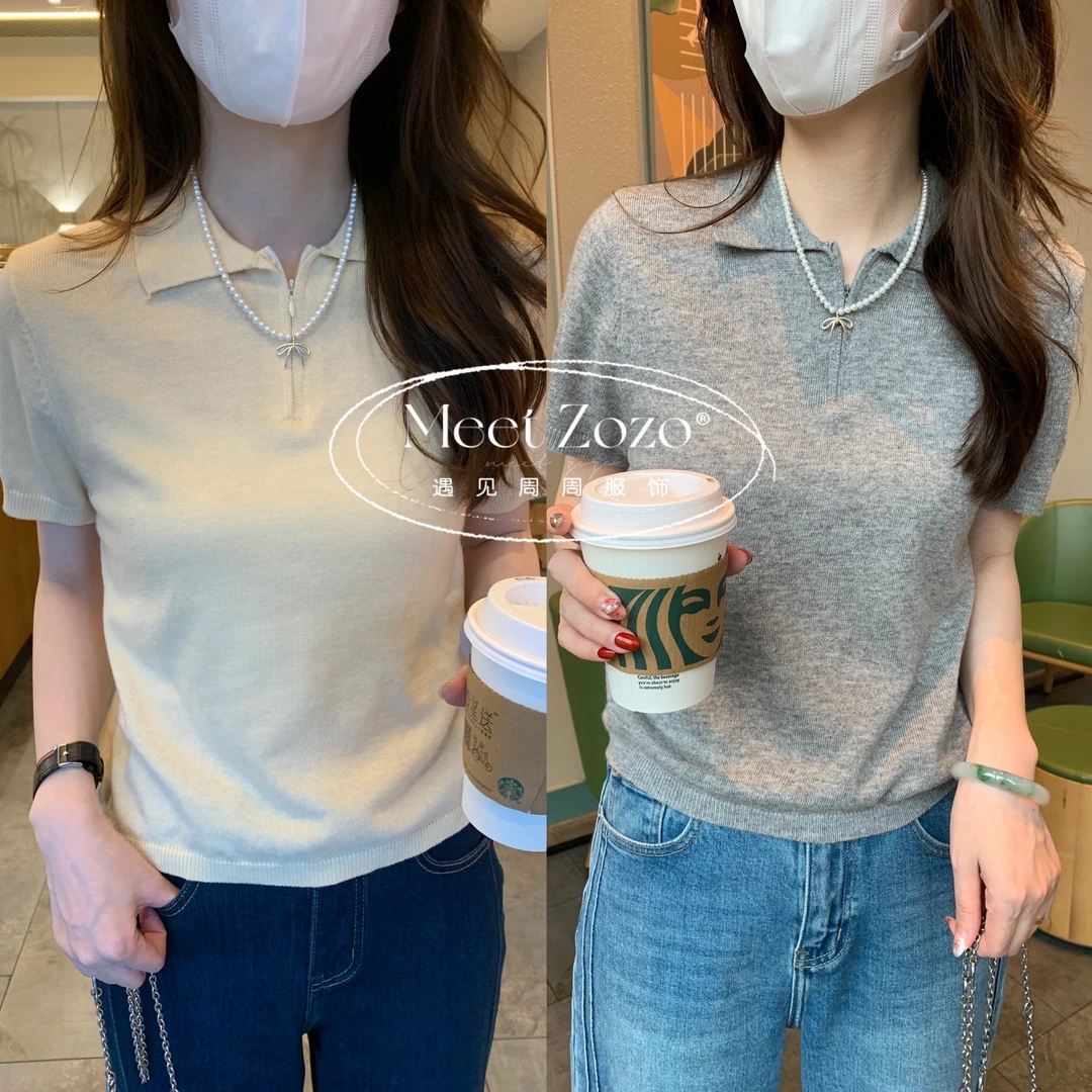 MEET ZOZO【周周】“云朵针织”25春季韩版针织polo针织短袖T恤152086