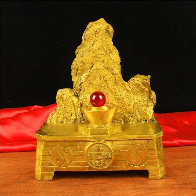 纯铜金山元宝银山家居客厅办公室桌面礼品石敢当三合装饰品摆件