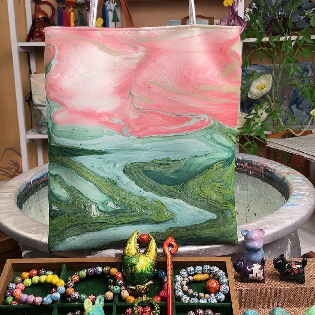 扇子大漆包包风景画包包斜挎