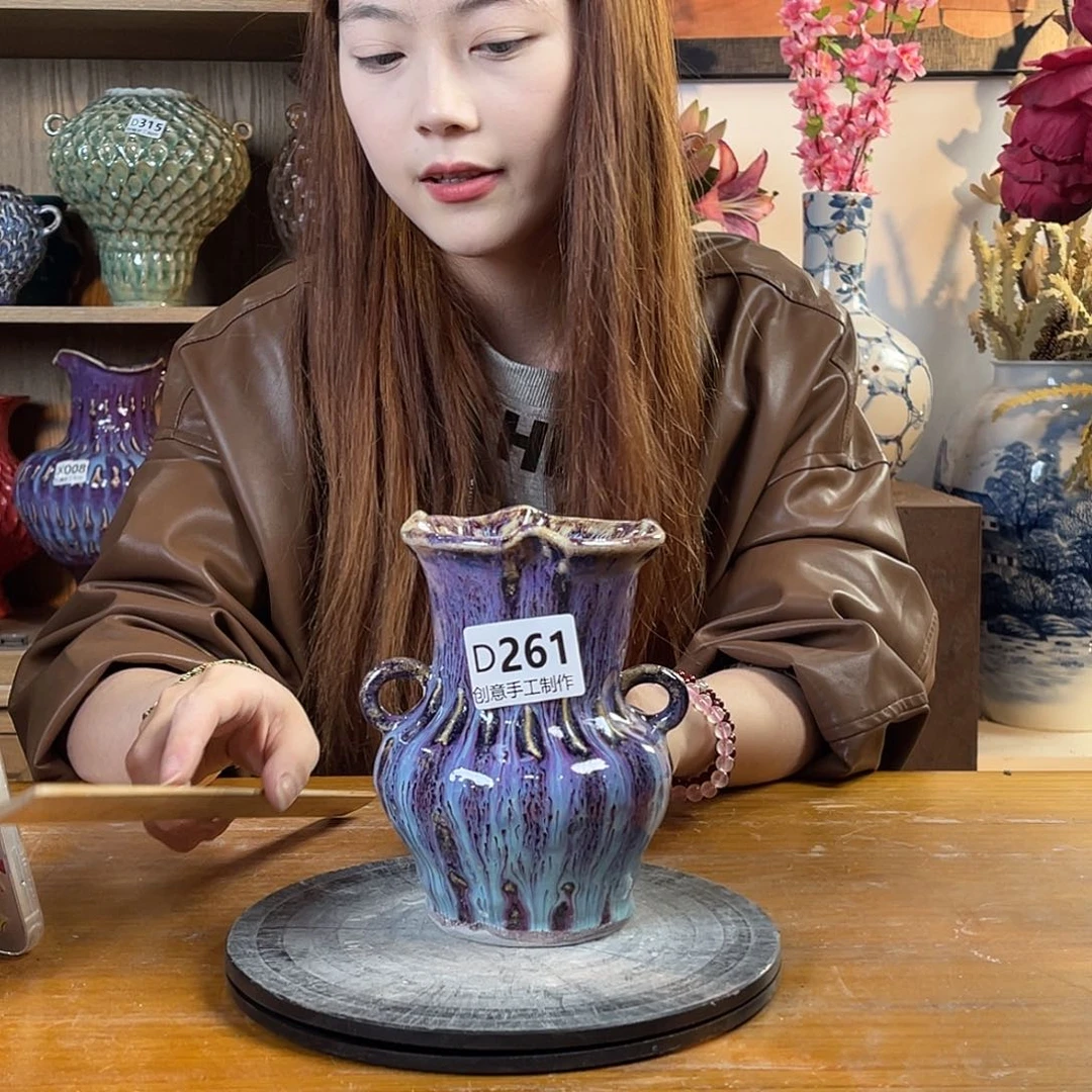摆件陶瓷花瓶高15口6瑕疵盘泥