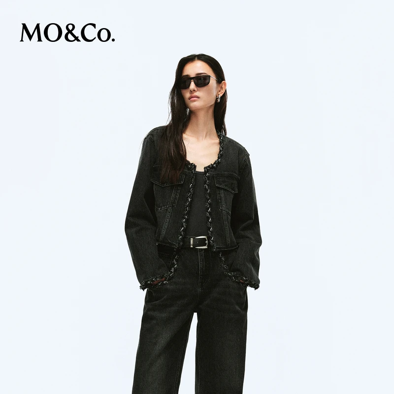 【达播用链接】MOCO春手工编织镶边短廓形牛仔夹克外套MBD1JKT035