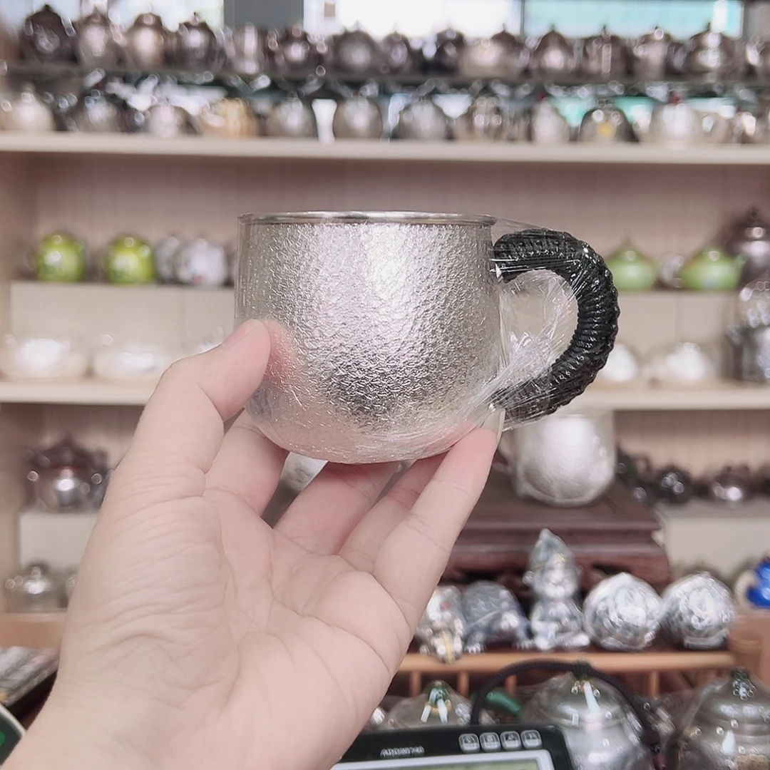 纯银锤纹白色主人杯茶杯
