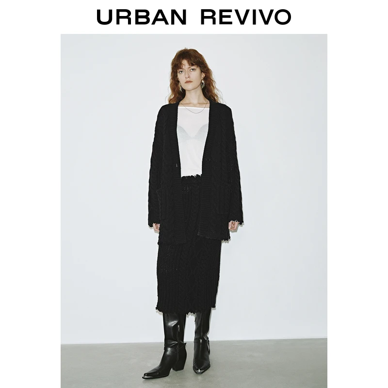 UR2025秋季新款女装慵懒休闲肌理感V领针织开衫UWJ950020