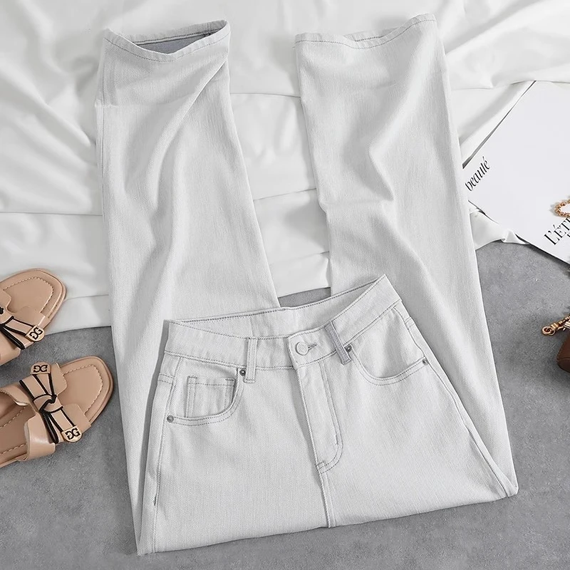 灰白色阔腿牛仔裤女2025新款高腰时尚气质宽松显瘦百搭休闲直筒裤