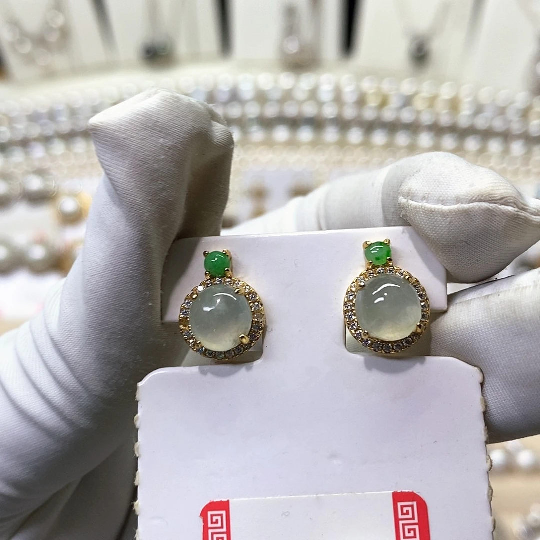 翡翠银S925镶嵌耳饰