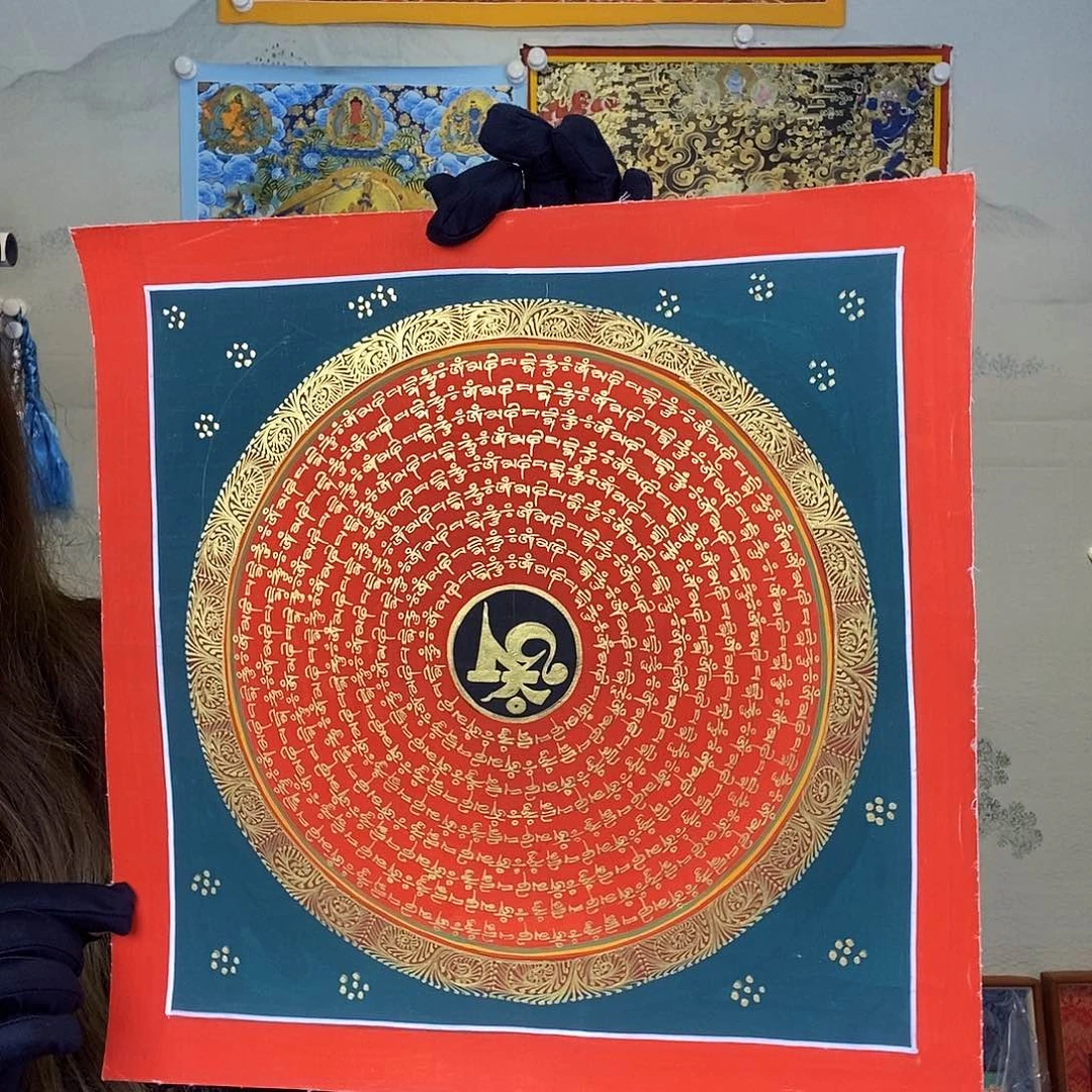 卷轴画纯手绘唐卡六字真言30厘米左右