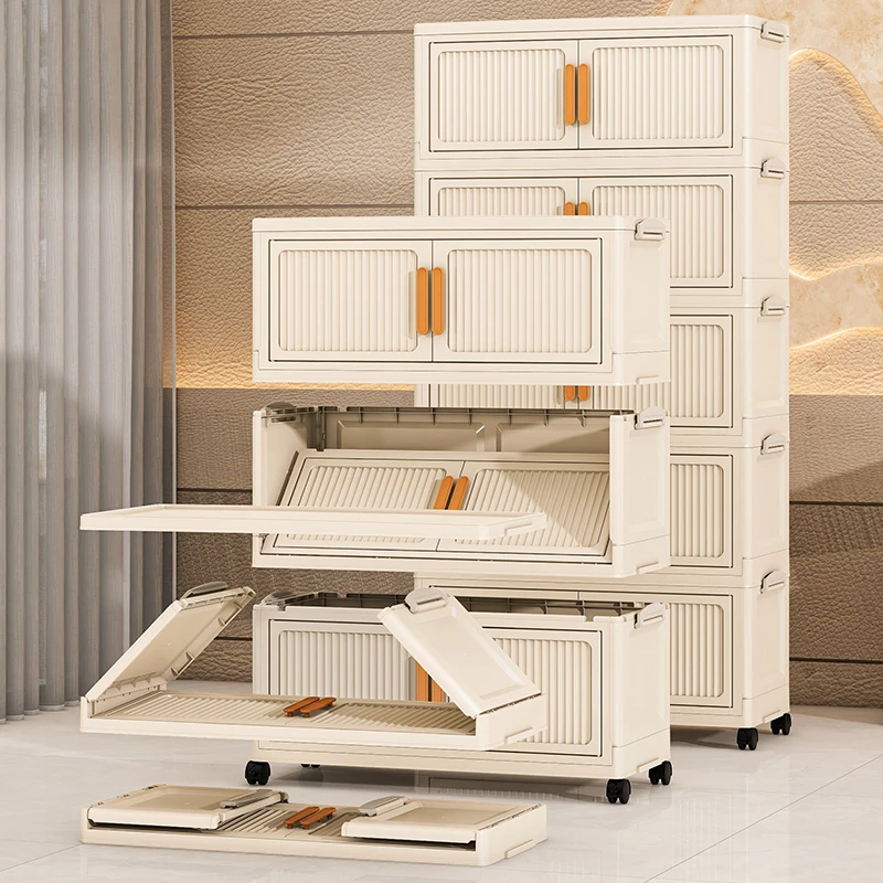 【50面宽三层】可移动多功能免安装折叠儿童衣柜A11