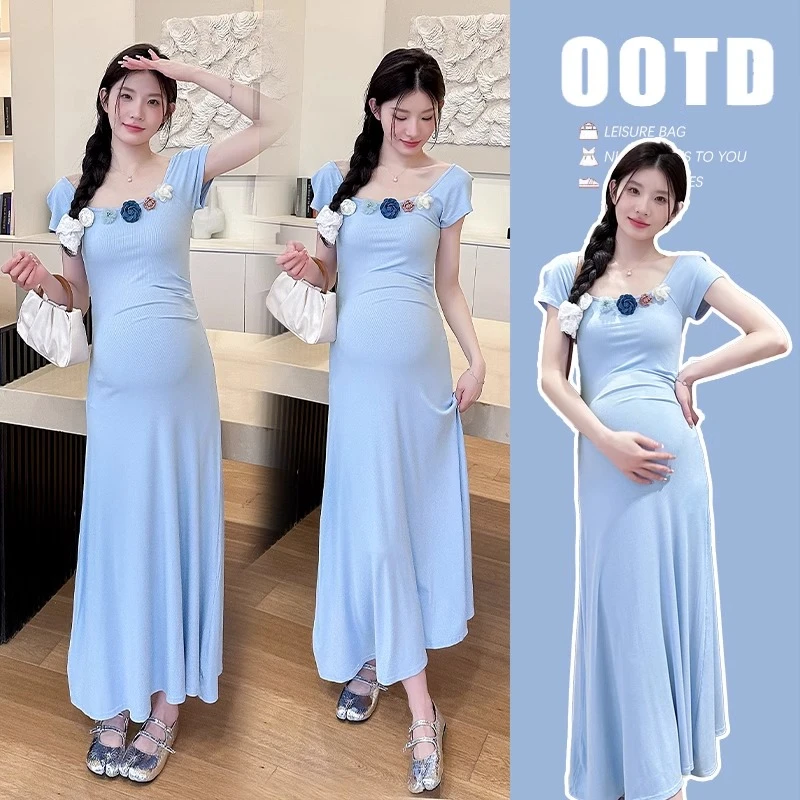 孕妇装夏款2025新款连衣裙短袖时尚夏装气质长裙夏季洋气时髦裙子