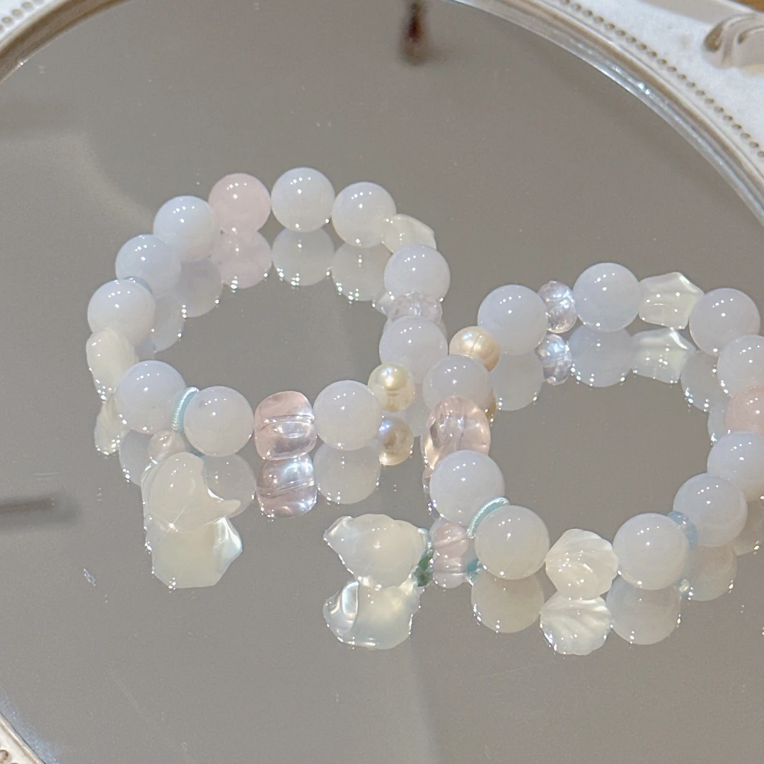 SG1856-［海岛小螺号］玉髓玛瑙粉水晶珍珠手串均有瑕多样发